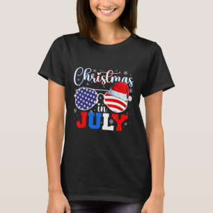 In July Santa Hat Sungles Usa Flag 4th Of July 1 T-Shirt