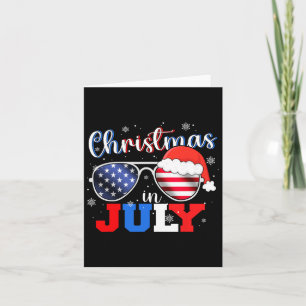 In July Santa Hat Sungles Usa Flag 4th Of July Card