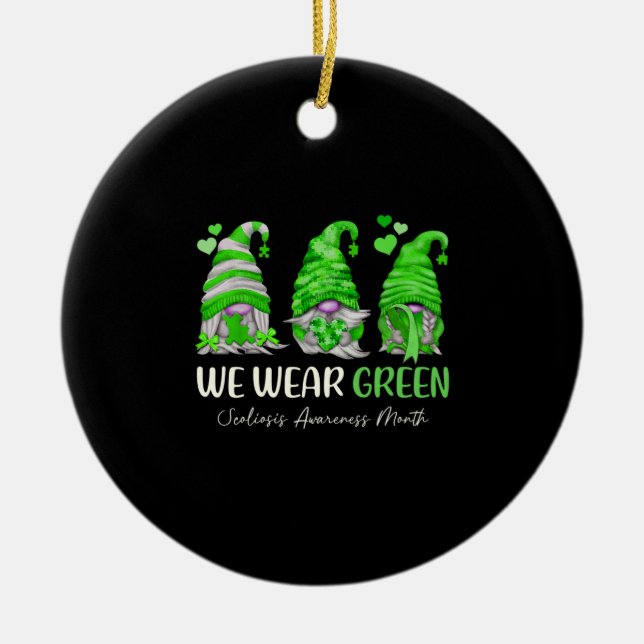 In June We Wear green Scoliosis Awareness Month Gn Ceramic Ornament (Front)