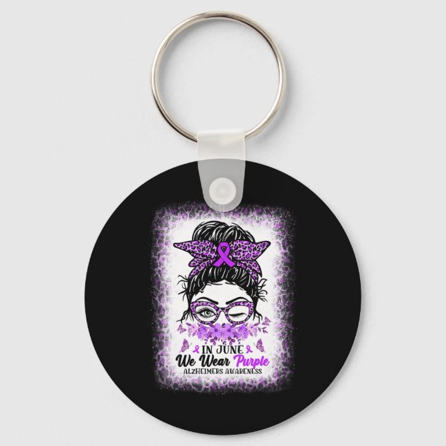 In June We Wear Purple Alzheimer Awareness Messy B Keychain (Front)