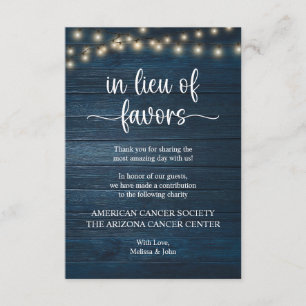 in lieu of favors Rustic String Lights Navy Blue Enclosure Card