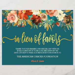 In Lieu of Favours Sign - Teal & Orange Wedding