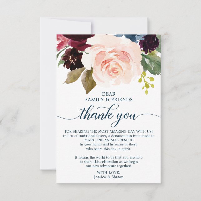 In Lieu of Favours Thank You Place Card (Front)