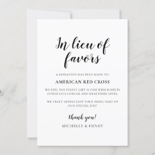 In Lieu of Favours Wedding Donation Sign Invitation