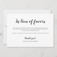 In Lieu of Favours Wedding Donation Sign