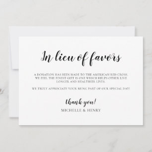 In Lieu of Favours Wedding Donation Sign Invitation