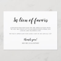 In Lieu of Favours Wedding Donation Sign