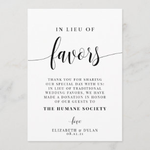 In Lieu Of Favours Wedding Table Card