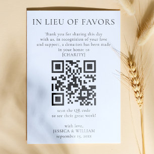 In Lieu of Favours With QR Code For Wedding Charit Enclosure Card