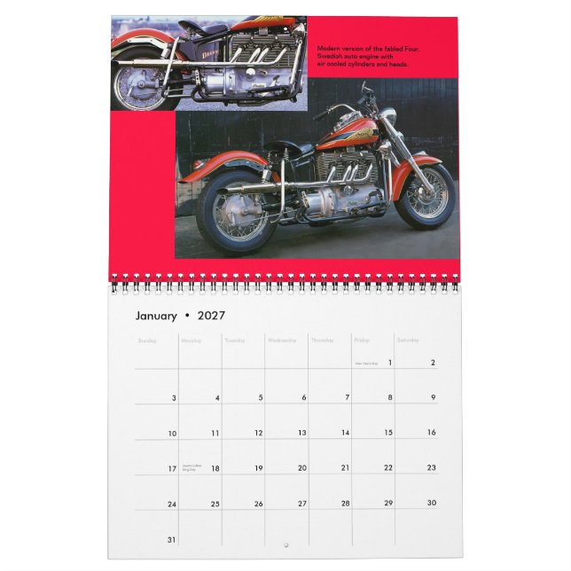 In Line Motorcycle Engines Calendar (Jan 2027)