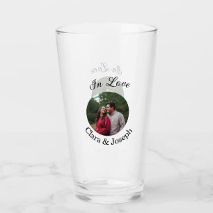 In love couple circular photo name wedding romanti glass