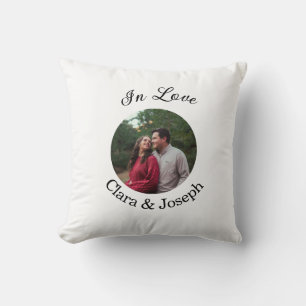 In love couple circular photo name wedding romanti throw pillow