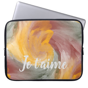 In Love French Autumn Watercolor Paint Swirls Laptop Sleeve