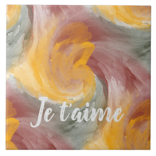 In Love French Autumn Watercolor Paint Swirls Tile