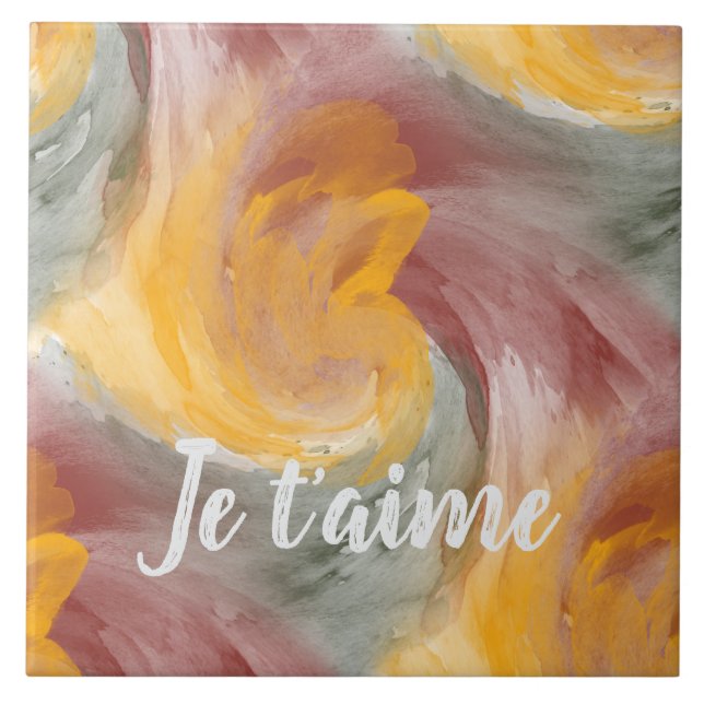 In Love French Autumn Watercolor Paint Swirls Tile (Front)
