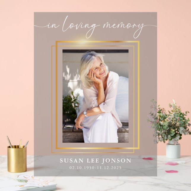 In Love Mémoire Funeral Photo Gris Faded Sign (Mariage)