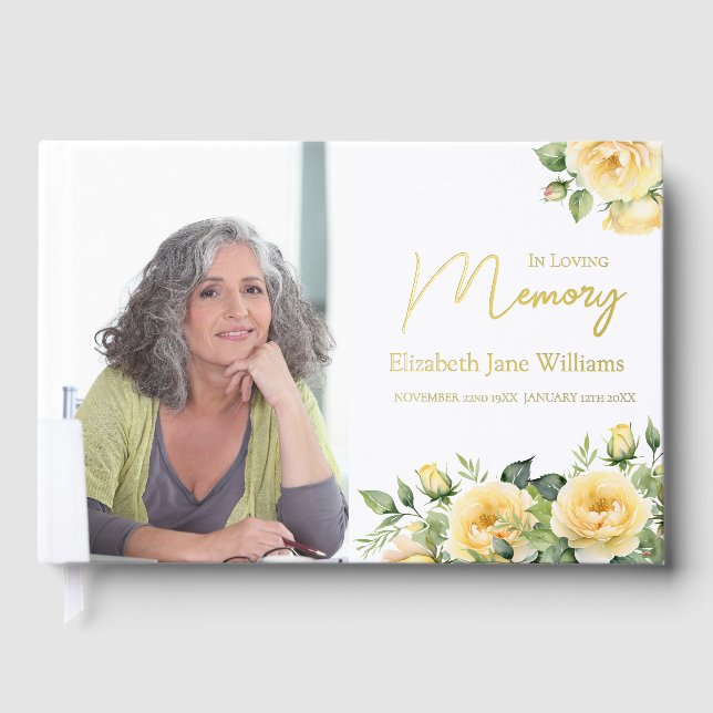 In Love Memory Yellow Roses 1 Photo Livre d'invité (Recto)