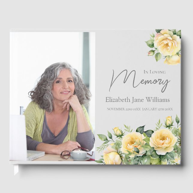 In Love Memory Yellow Roses 1 Photo Livre d'invité (Recto)