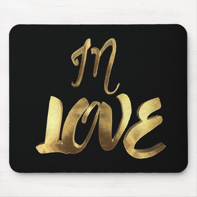 In Love Quote Black Gold Typography Romantic Mouse Pad (Front)
