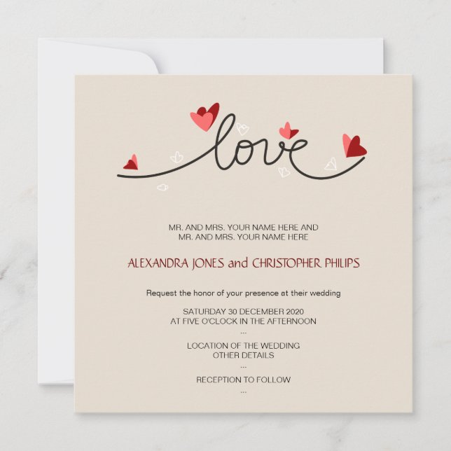 In Love Simple Elegant Text Wedding Invitation (Front)