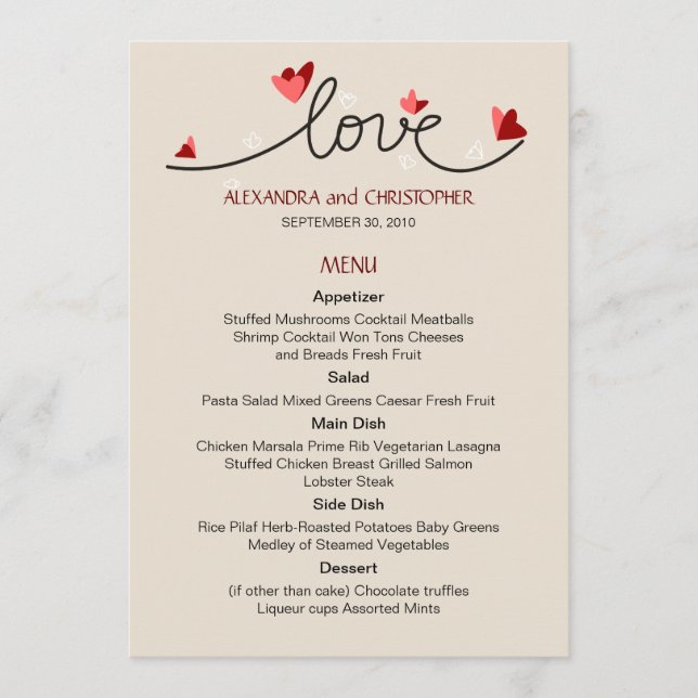 In Love Simple Elegant Text Wedding Menu (Front)