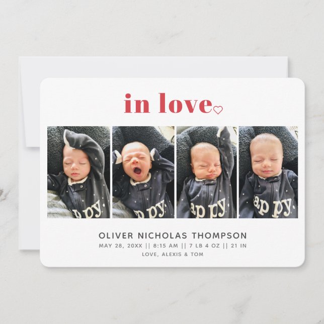 In Love Valentine's Day Birth Announcement (Front)