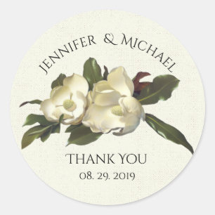 In Love - Vintage Magnolia Flower Custom Wedding Classic Round Sticker