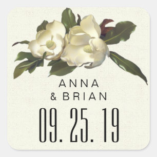 In Love - Vintage Magnolia Flower Custom Wedding Square Sticker