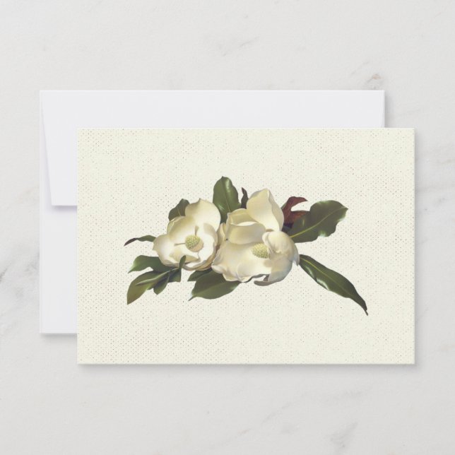In Love - Vintage Magnolia Flowers Wedding RSVP (Front)