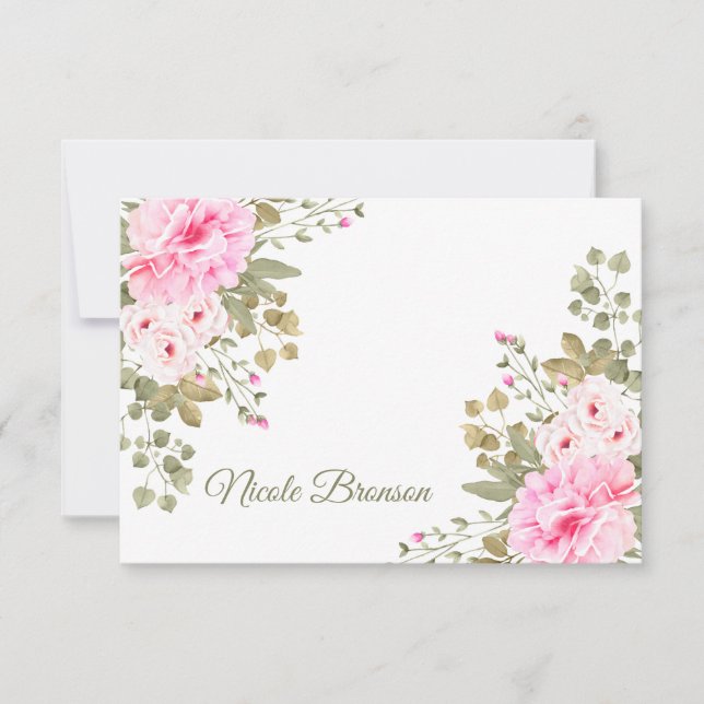 In Love With Pink Floral Stationery Invitation (Front)