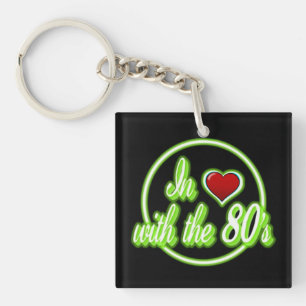 In Love With The 80's Retro Green Logo Key Chain. Keychain