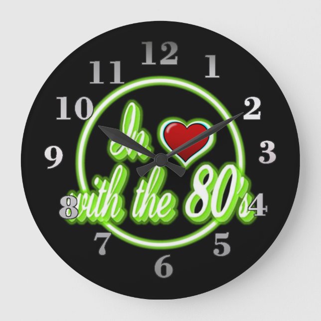 In Love With The 80's Retro Green Neon Logo Clock (Front)