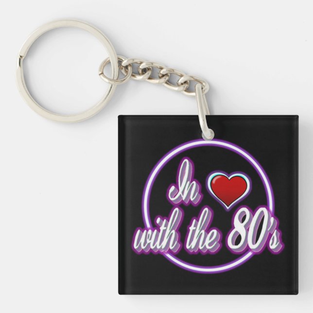 In Love With The 80's Retro Purple Logo Key Chain (Front)