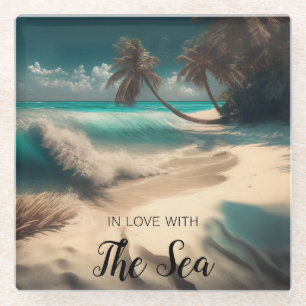 In Love with the Sea   Tropical Art Glass Coaster