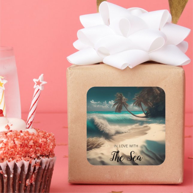 In Love with the Sea | Tropical Art Square Sticker (Party)