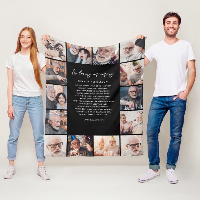 In Loving Memory 14-Photo Name & Custom Quote Fleece Blanket (In Situ)