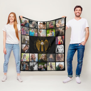 In Loving Memory 24 Photo Collage Cross with Wings Fleece Blanket