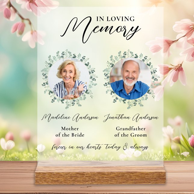 In Loving Memory 2 Photo Greenery Memorial Wedding Acrylic Sign (Creator Uploaded)