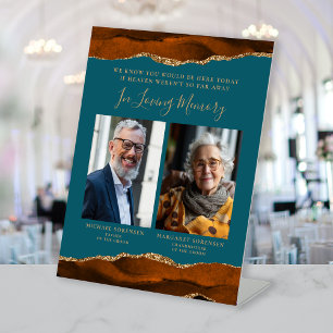 In Loving Memory 2 Photo Rust Teal Wedding Pedestal Sign
