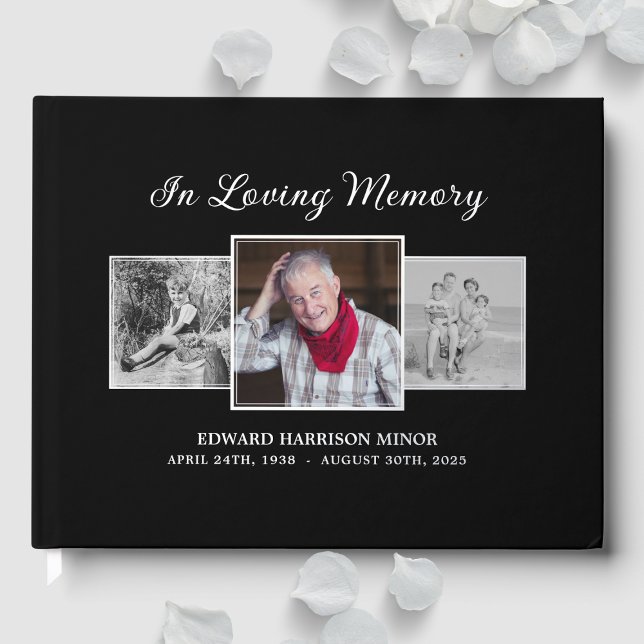 In Loving Memory 3 Photo Funeral Memorial Service Guest Book (Creator Uploaded)