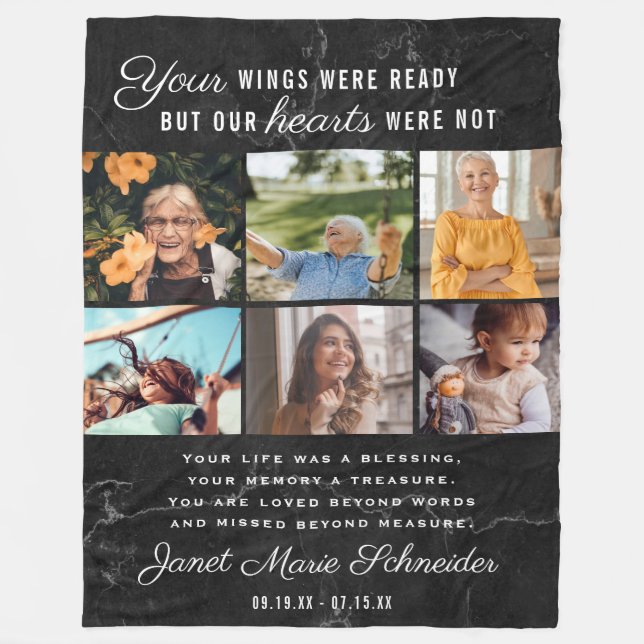 In Loving Memory | 6 Photo Collage Quote Keepsake Fleece Blanket (Front)