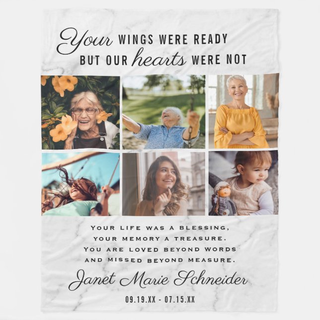 In Loving Memory | 6 Photo Collage Quote Keepsake Fleece Blanket (Front)