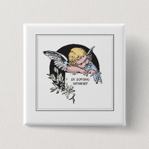 In Loving Memory, Angel of Remembrance, Vintage 2 Inch Square Button