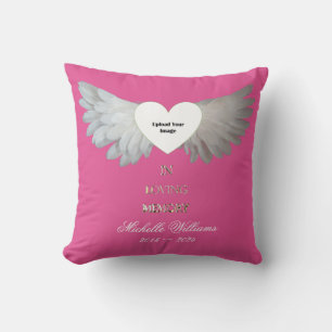 In Loving Memory Angel Wings Pink Gold Add Photo Throw Pillow