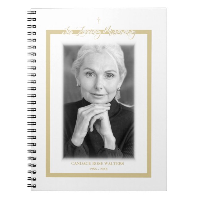 In Loving Memory B&W Golden Photo Service Dear Notebook (Front)