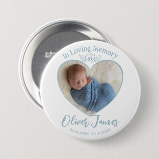 In Loving Memory Baby Photo Angel Wings Keepsake 3 Inch Round Button