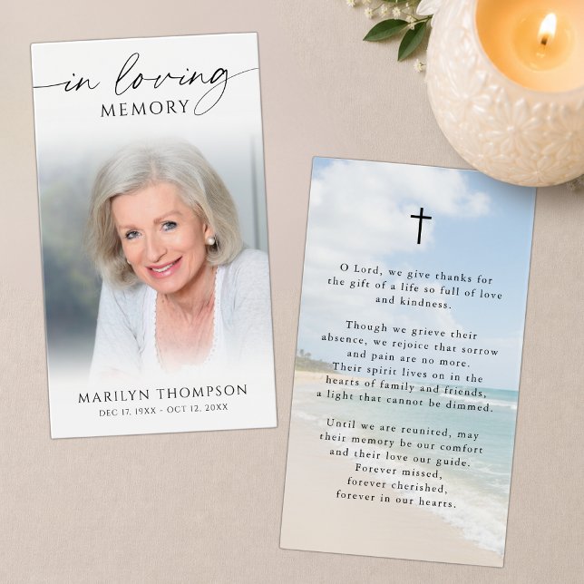 In Loving Memory Beach Photo Funeral Prayer Cards (Creator Uploaded)