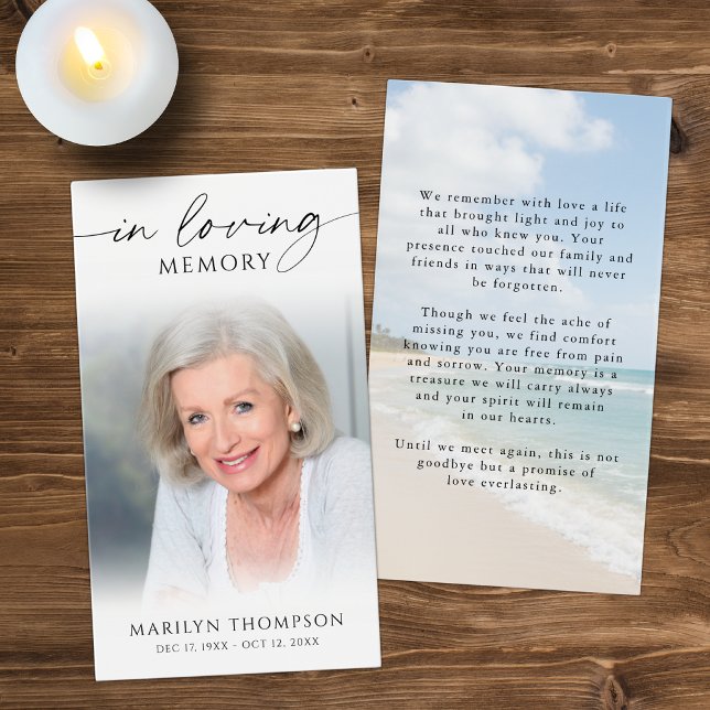 In Loving Memory Beach Photo Memorial Cards (Creator Uploaded)