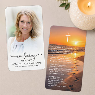 In Loving Memory Beach Sunset Photo Prayer Card