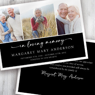 In Loving Memory Black 3 Photo Funeral Sympathy Thank You Card